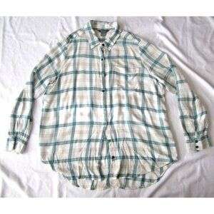 Women's Natural Reflection Plaid Rayon Roll Up Long Sleeve Shirt Sz L (WB212)
